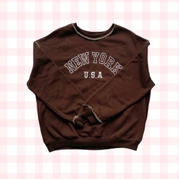 ROMWE Brown New York Top-Stitching Sweatshirt - Picture 2 of 4